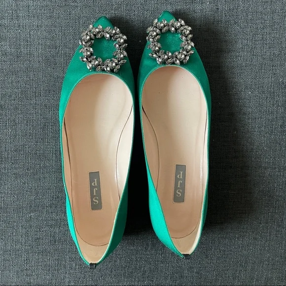 SJP Divine flats in Green Satin - Picture 4 of 16